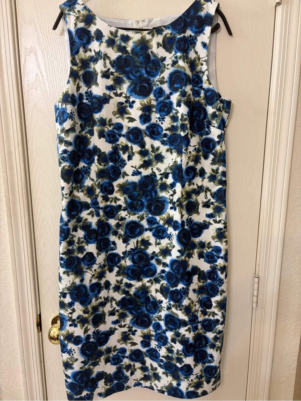 Ann Taylor White Midi Dress with Blue Floral Print